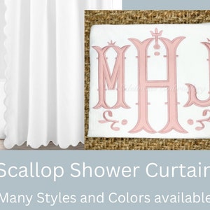 Appliqué Monogram Scallop edge Shower Curtain with White pique with white welting(can be found cheaper on our website)