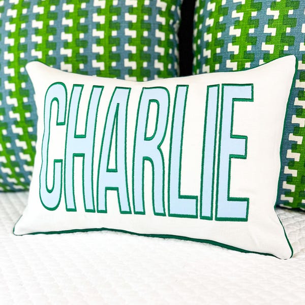 Appliqué Name  lumbar Pillow Sham( Classic Font)many more styles at www.edelweissembroidery.com