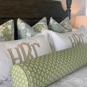 White Large Bennet style Monogram Sham with Cotton Sateen  Appliqué and 2” flange.(price is per sham)