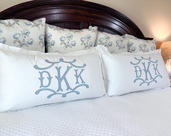 Monogram Pillow Sham with Brough monogram frame, Cotton Sateen Appliqué (Quick Ship)