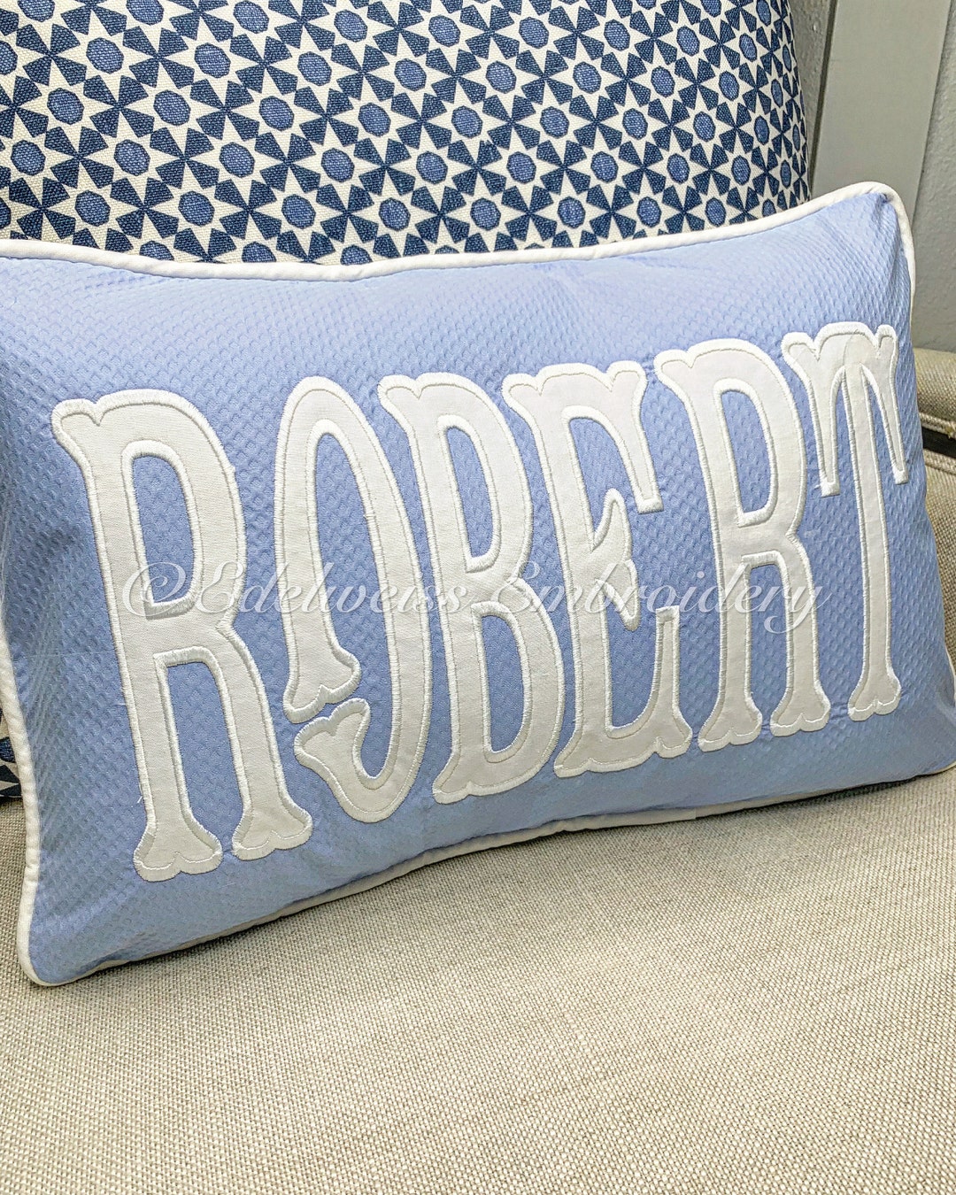 Boudoir Lumbar Name Pillowclassic Fishtail in French Blue Etsy