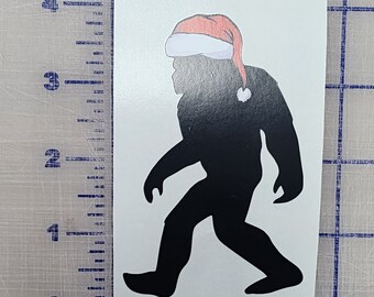 Bigfoot Santa Hat Xmas Sasquatch Bigfoot American Flag durable sticker 4&quot;   Logo Vinyl Decal label custom