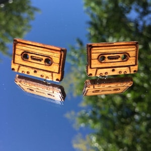 Wooden Cassette Studs, Wooden Earrings, Unisex Earrings, Wood Stud Earrings, custom wood , wood post earrings, natural wood studs