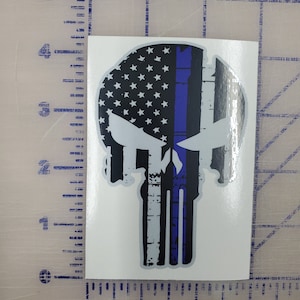 Police cops cop sheriff officer  Thin BLUE Line Punisher  Cross Flag    Logo Reflective Vinyl Oracle Shine at night