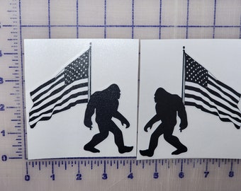 Bigfoot Sasquatch Bigfoot American Flag durable sticker 4&quot;   Logo Vinyl Decal label custom