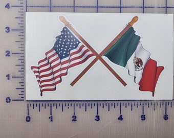 Mexican American Crossed Flags Iron On Sticker 6&quot; Long Tactical | Made to iron onto fabric