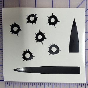 Bullet Cartridge Bullet Tip and Bullet Holes Set for window Car Truck Windshield Military Vinyl Decal Sticker Custom Made to Order