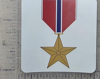 Bronze star 3" tall American Veteran Military Honor our Service Members vinyl sticker