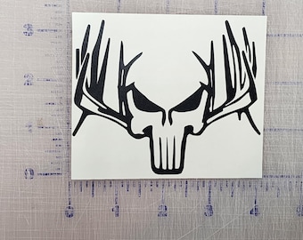 Punisher-Skull Deer Hunting Buck Doe Rack Bow Archery  Vinyl Decal Sticker Custom Made to Order