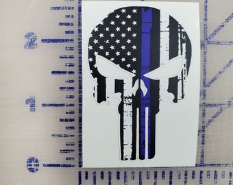 Police cops cop sheriff officer  Thin BLUE Line Punisher  Cross Flag    Logo Vinyl