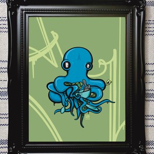 Tea Drinking Octopus / Blue Octopus Tea Time in the Kitchen