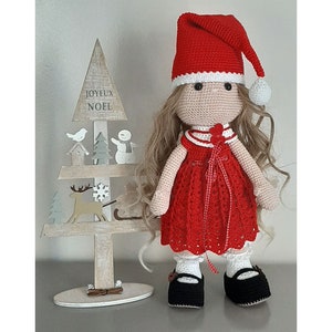 French tutorial, Cherry doll, crochet model, Christmas girl