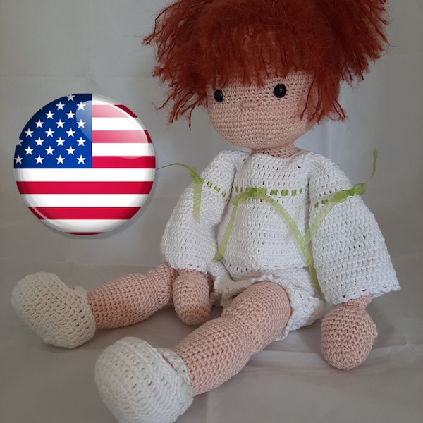 Pattern in US English, Cherry articulated doll, crochet pattern