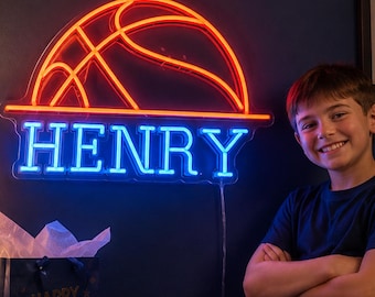 Letrero de neón personalizado con nombre de baloncesto: luz LED de neón personalizada para la decoración del dormitorio infantil