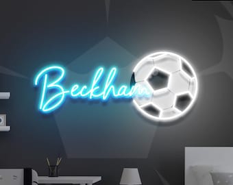 Letrero de neón con nombre personalizado: decoración de dormitorio personalizada, letreros con nombre iluminados, regalo de fútbol para niños, niños