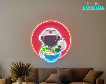 Custom Astronaut Eating Ramen Neon Sign: Bedroom Wall Decor