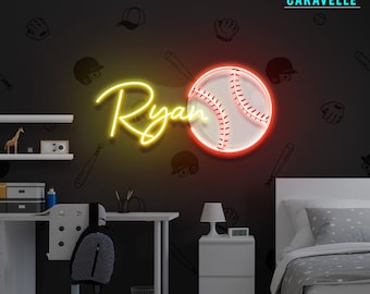 Custom Name Baseball Neon Sign: Kids Room Decor