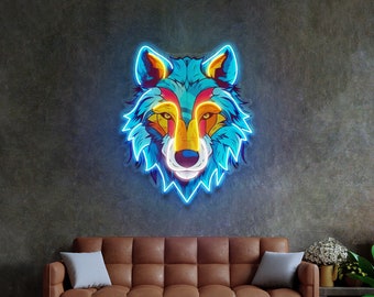 Colorful Wolf Neon Sign, Custom Neon Sign logo | Neon Sign | Aesthetic Custom Neon Sign| LED Neon Sign Home decor, neon wall art, Neon sign