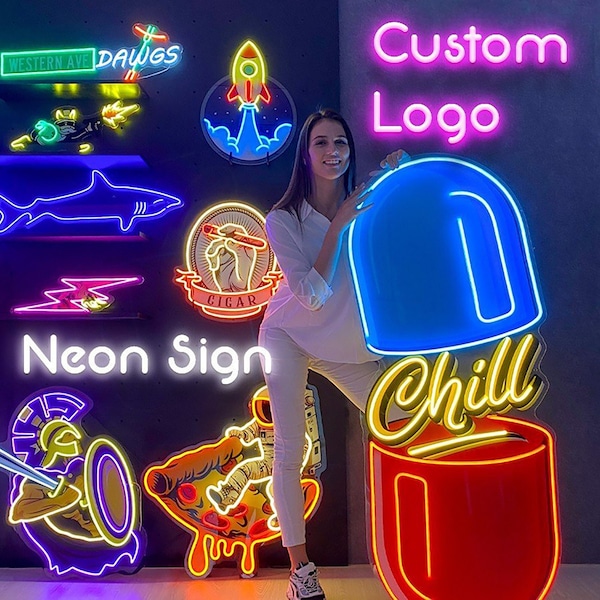 Custom Neon Logo Sign: Business logo sign wall decor, LED Neon name Sign, Bar Decor, Wall Decor