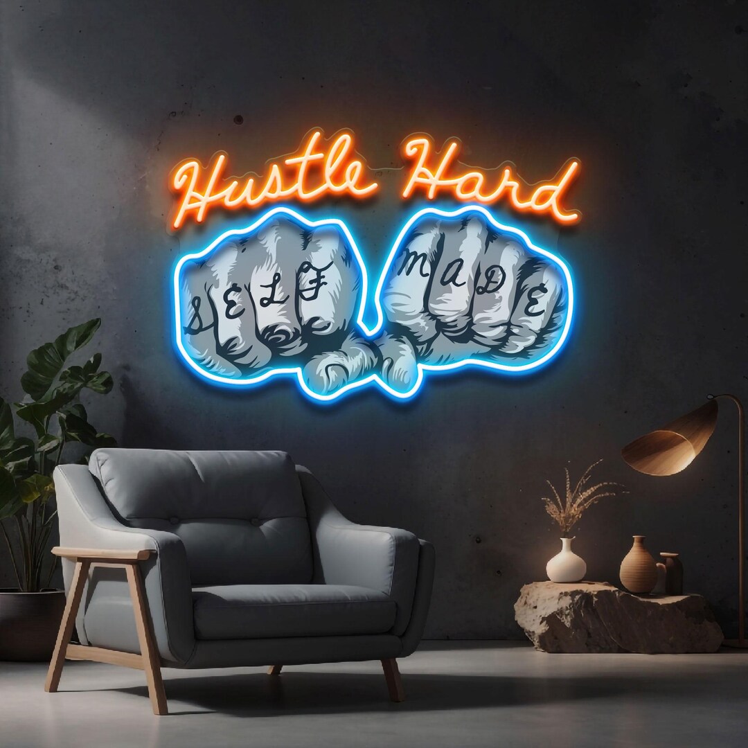 Hustle Hard Neon Sign – LED Neon Wall Art, Personalized Home Decor Gift ...