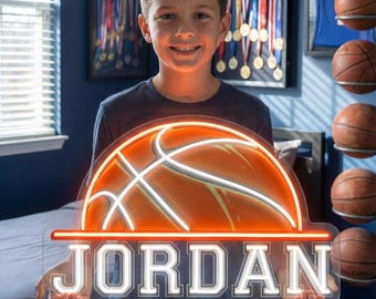 Custom Basketball Neon Sign name: Kids Room Decor, Gifts for kid boy