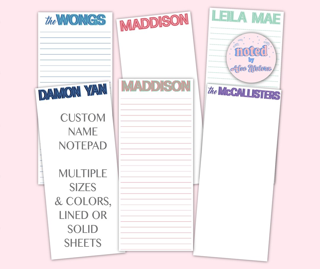 Modern Font Personalized Notepad, Colorful Name Notepad, Personalized ...