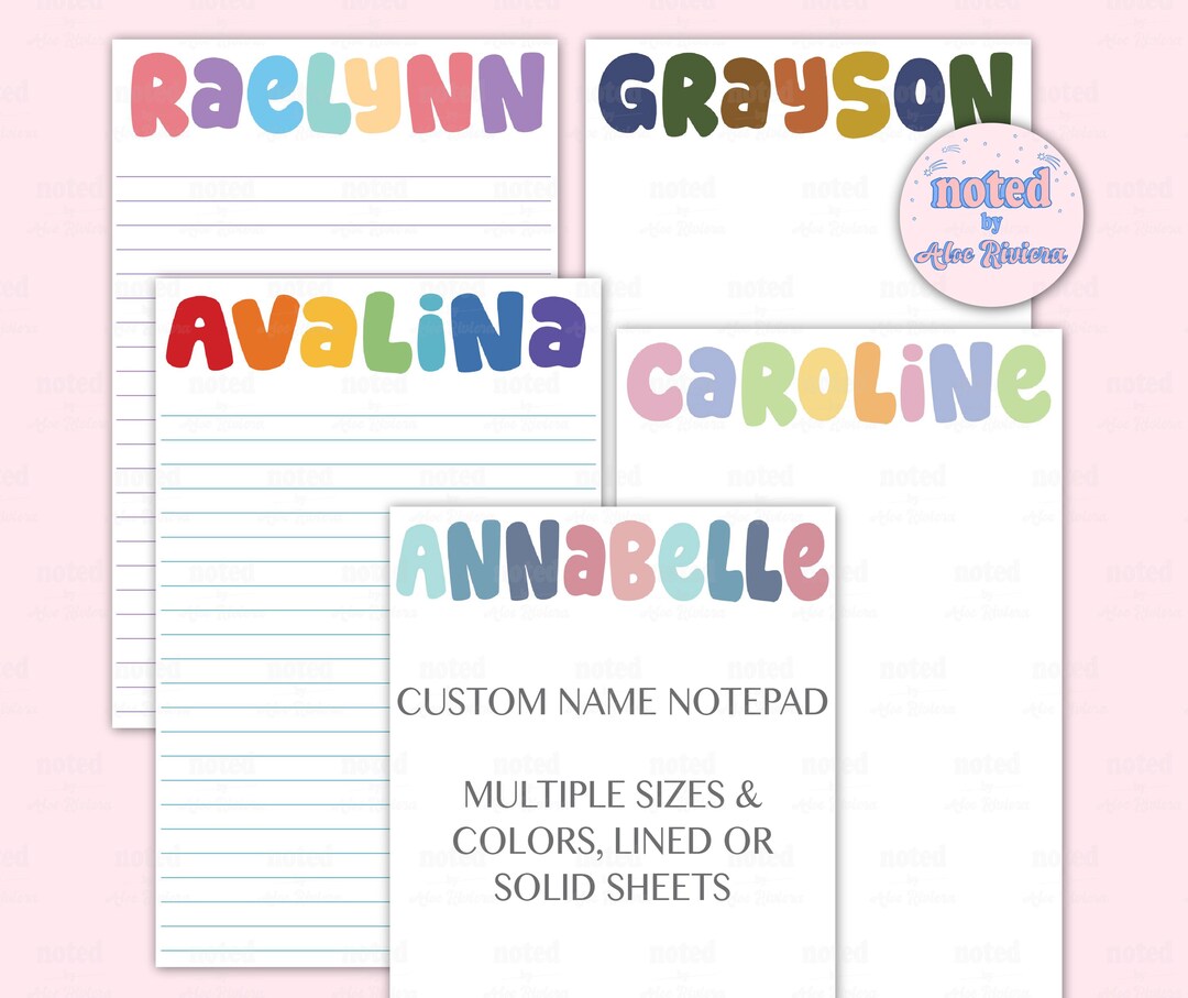 Colorful Name Notepad, Personalized Custom Note Pad, Name Lined Notepad ...