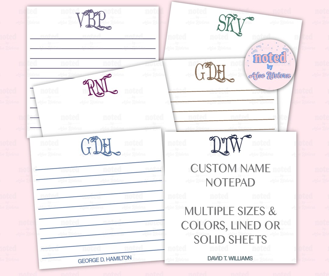 Elegant Monogrammed Notepad, Personalized Custom Note Pad, Name Lined ...