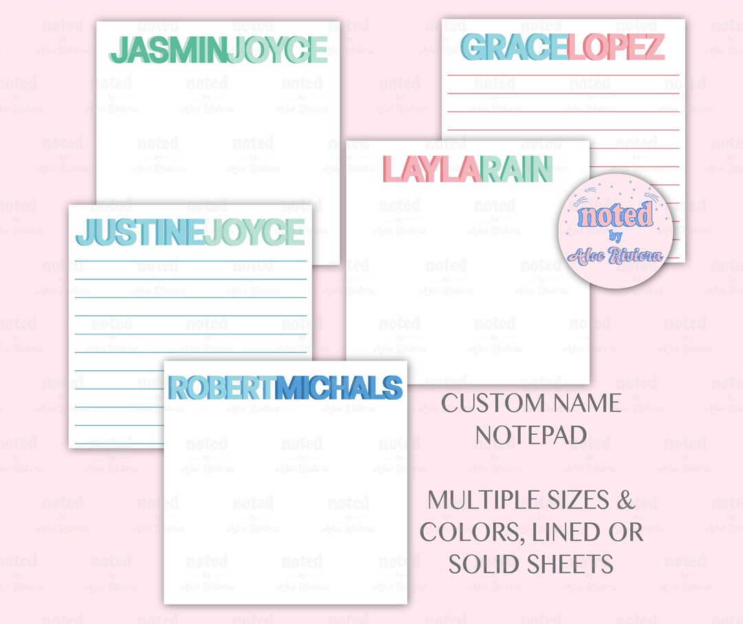 Modern Personalized Notepad, Colorful Name Notepad, Personalized Custom ...