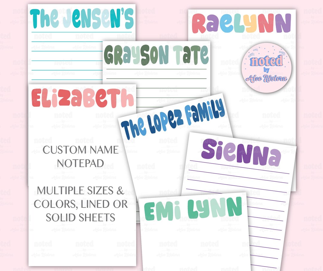 Colorful Name Notepad, Personalized Custom Note Pad, Name Lined Notepad ...