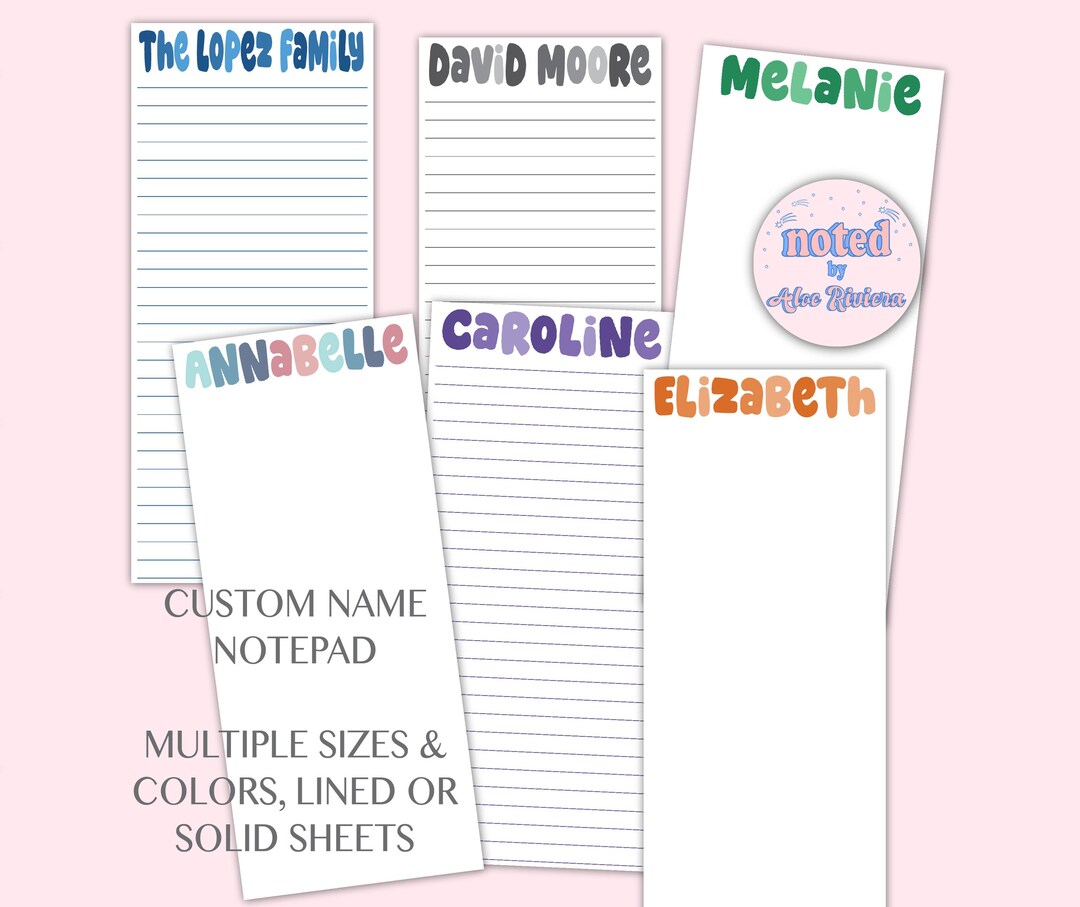 Colorful Name Notepad, Personalized Custom Note Pad, Name Lined Notepad ...
