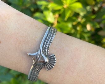 Solid 925 Sterling Silver Eagle Bracelet Bangle Cuff, Birds Feather Design Bangle, Native Unique Jewelry, Statement Bangle, Birthday Gift