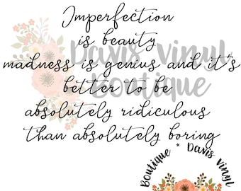 Imperfection is Beauty Marilyn Monroe - SVG, DXF, png, jpg digital cut file for Silhouette or Cricut