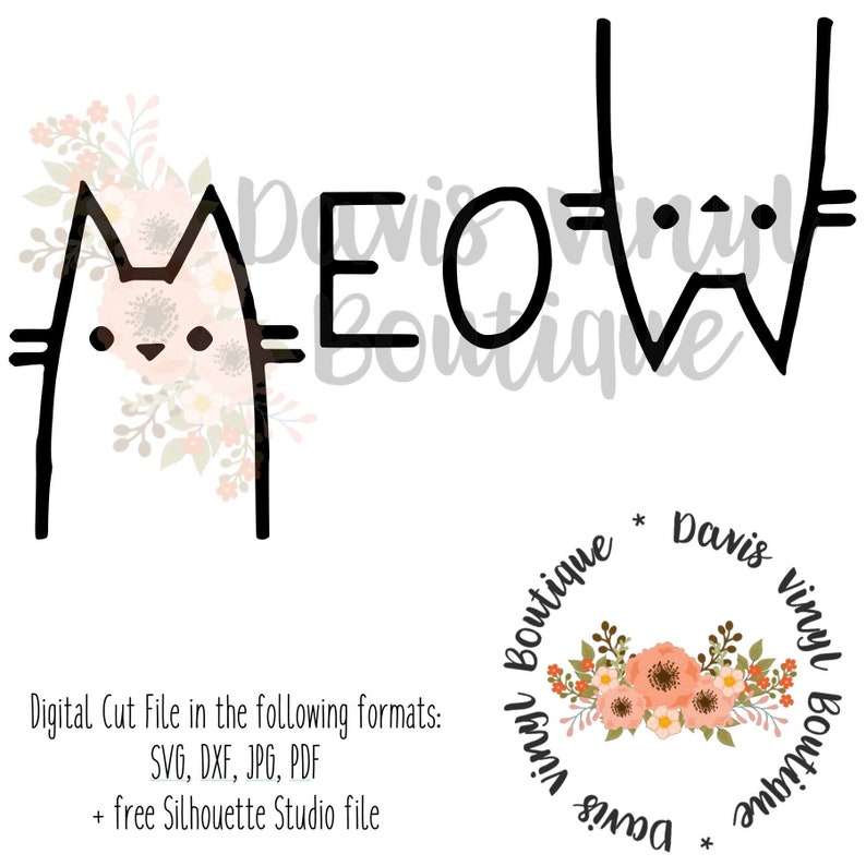Download Meow Cat SVG DXF png jpg digital cut file for Silhouette ...