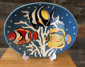 Clay Serving platter painted with fish