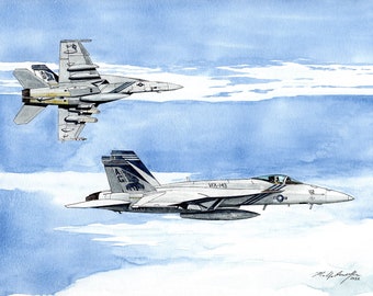 F18 Hornets painting 8x10 ink wash