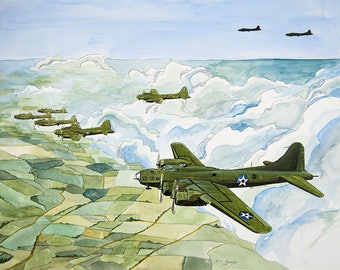 B-17 Flying Fortress 11x14 Watercolor Painting