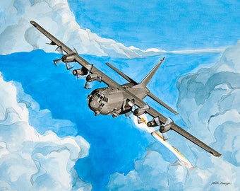 C-130 Hercules 11x14 Watercolor Painting