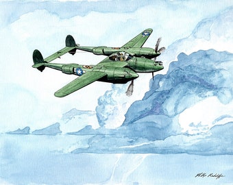 P38 Lightning painting 8x10 watercolor