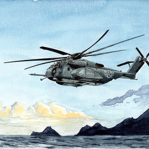 CH53 Helicopter 8x10 Watercolor Painting