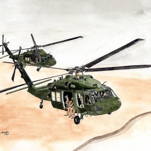 UH60 Blackhawk Helicopter 8x10 Watercolor Painting