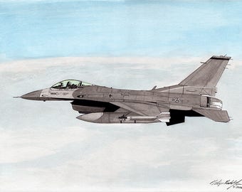 F-16 Fighting Falcon 11x14 Watercolor Painting