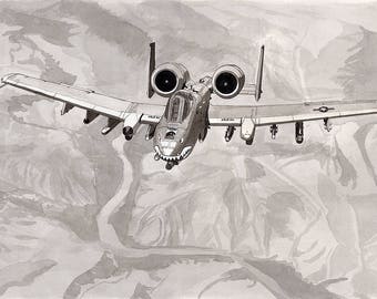 A-10 Warthog 11x14 Ink Wash Painting