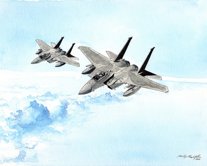 F15 Eagles 8x10 Watercolor Painting image 1