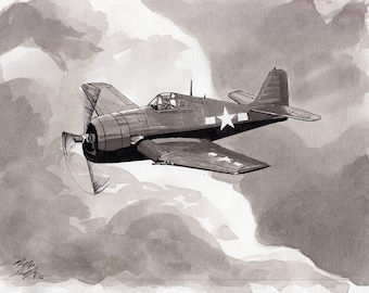 Hellcat painting 8x10 ink wash