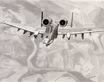 A-10 painting - warthog 8x10 ink wash