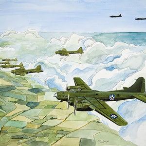 B17 Flying Fortress painting 8x10 watercolor