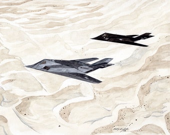 F117 Stealth Fighters 8x10 Watercolor Painting
