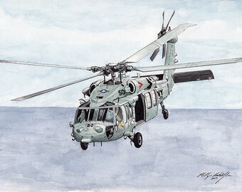 UH-60 Seahawk painting 8x10 watercolor US Navy