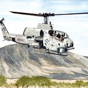AH1 Cobra Helicopter 8x10 Watercolor Painting